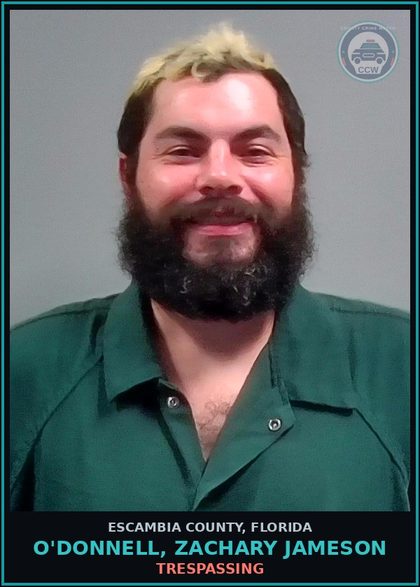 CCW arrest card for O'DONNELL, ZACHARY JAMESON in Escambia County: TRESPASSING