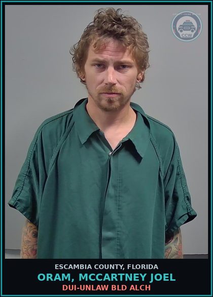 CCW arrest card for ORAM, MCCARTNEY JOEL in Escambia County: DUI-UNLAW BLD ALCH