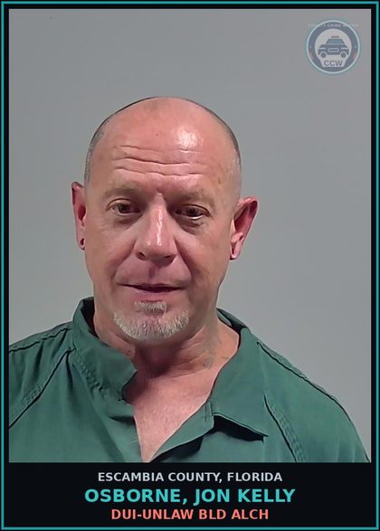 CCW arrest card for OSBORNE, JON KELLY in Escambia County: DUI-UNLAW BLD ALCH