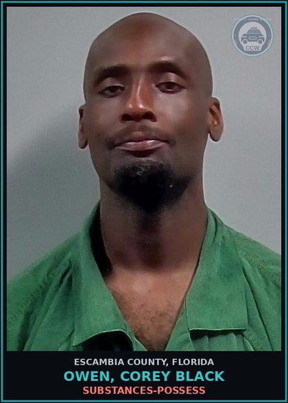 CCW arrest card for OWEN, COREY BLACK in Escambia County: DRUGS-POSSESS