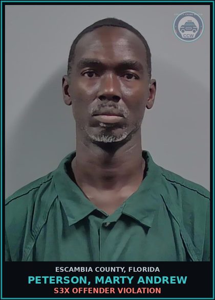 CCW arrest card for PETERSON, MARTY ANDREW in Escambia County: s3x OFFENDER VIOLATION