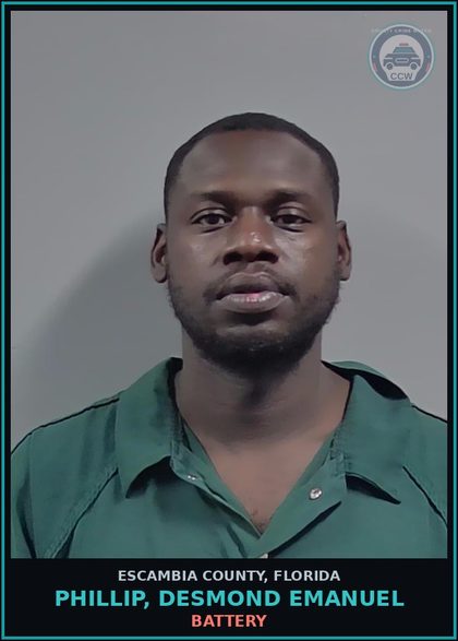 CCW arrest card for PHILLIP, DESMOND EMANUEL in Escambia County: BATTERY