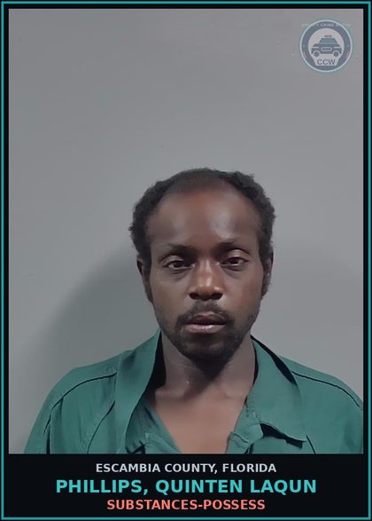CCW arrest card for PHILLIPS, QUINTEN LAQUN in Escambia County: DRUGS-POSSESS