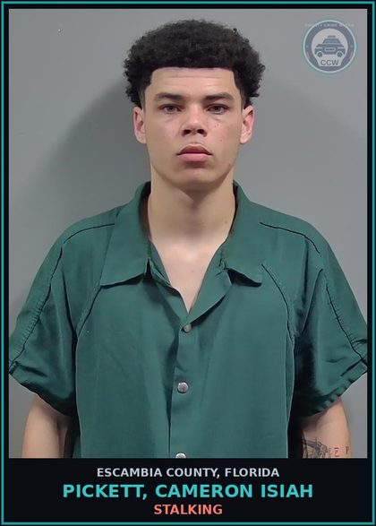CCW arrest card for PICKETT, CAMERON ISIAH in Escambia County: STALKING
