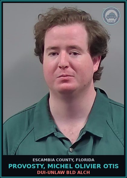 CCW arrest card for PROVOSTY, MICHEL OLIVIER OTIS in Escambia County: DUI-UNLAW BLD ALCH