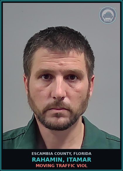 CCW arrest card for RAHAMIN, ITAMAR in Escambia County: MOVING TRAFFIC VIOL