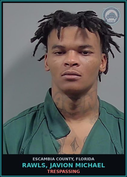 CCW arrest card for RAWLS, JAVION MICHAEL in Escambia County: TRESPASSING