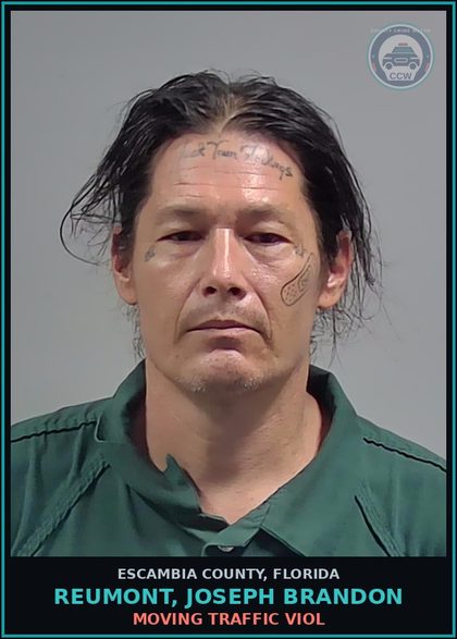 CCW arrest card for REUMONT, JOSEPH BRANDON in Escambia County: MOVING TRAFFIC VIOL