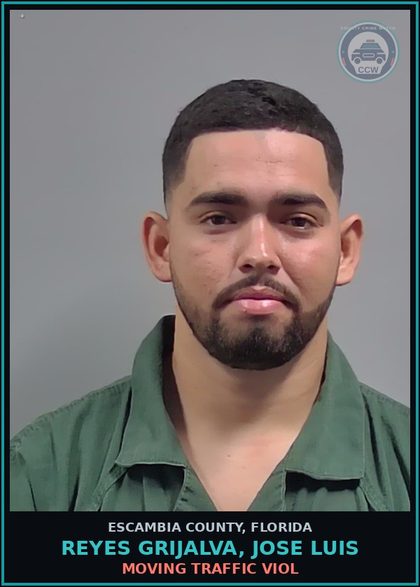 CCW arrest card for REYES GRIJALVA, JOSE LUIS in Escambia County: MOVING TRAFFIC VIOL