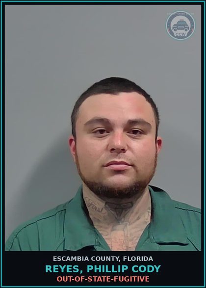 CCW arrest card for REYES, PHILLIP CODY in Escambia County: OUT-OF-STATE-FUGITIVE