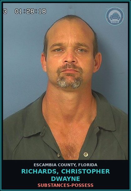 CCW arrest card for RICHARDS, CHRISTOPHER DWAYNE in Escambia County: DRUGS-POSSESS