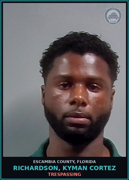 CCW arrest card for RICHARDSON, KYMAN CORTEZ in Escambia County: TRESPASSING