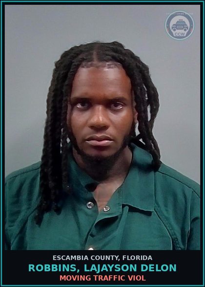 CCW arrest card for ROBBINS, LAJAYSON DELON in Escambia County: MOVING TRAFFIC VIOL