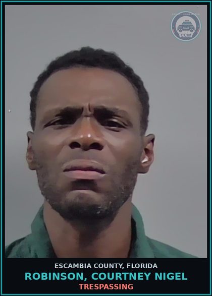 CCW arrest card for ROBINSON, COURTNEY NIGEL in Escambia County: TRESPASSING