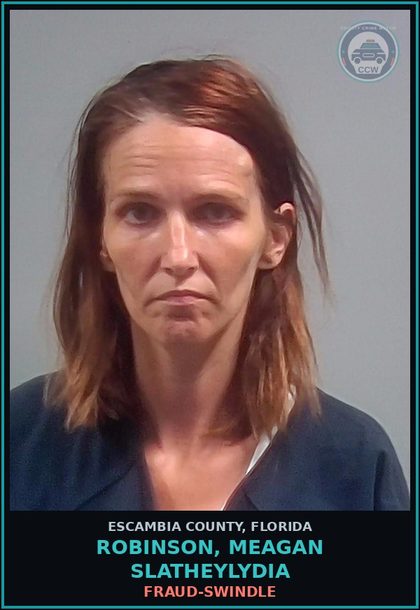 CCW arrest card for ROBINSON, MEAGAN SLATHEYLYDIA in Escambia County: FRAUD-SWINDLE