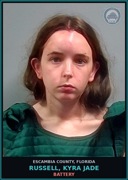CCW arrest card for RUSSELL, KYRA JADE in Escambia County: BATTERY