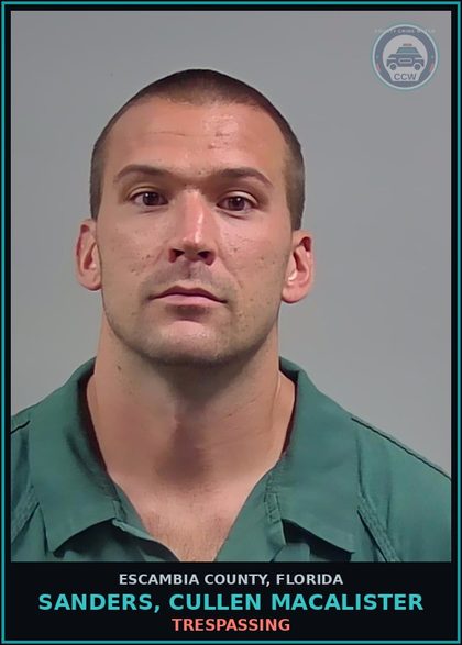 CCW arrest card for SANDERS, CULLEN MACALISTER in Escambia County: TRESPASSING