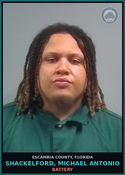 CCW arrest card for SHACKELFORD, MICHAEL ANTONIO in Escambia County: BATTERY