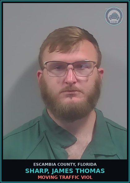 CCW arrest card for SHARP, JAMES THOMAS in Escambia County: MOVING TRAFFIC VIOL