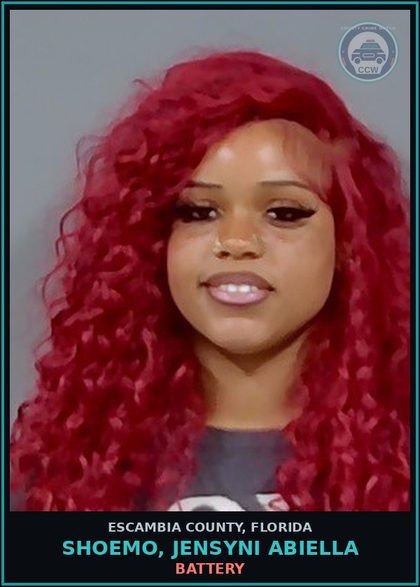 CCW arrest card for SHOEMO, JENSYNI ABIELLA in Escambia County: BATTERY