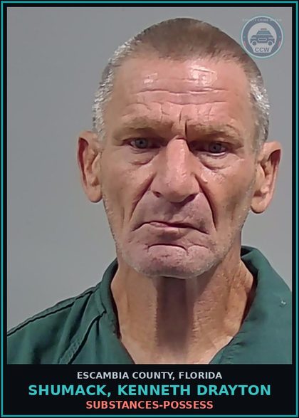 CCW arrest card for SHUMACK, KENNETH DRAYTON in Escambia County: DRUGS-POSSESS