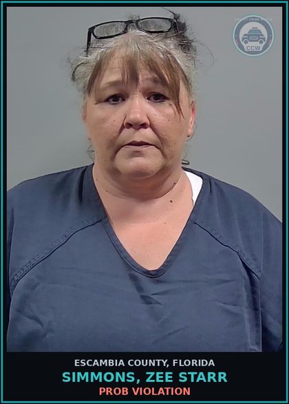 CCW arrest card for SIMMONS, ZEE STARR in Escambia County: PROB VIOLATION