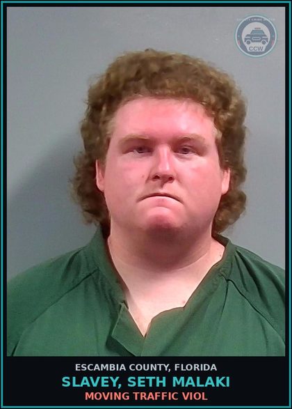 CCW arrest card for SLAVEY, SETH MALAKI in Escambia County: MOVING TRAFFIC VIOL
