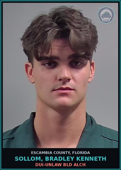 CCW arrest card for SOLLOM, BRADLEY KENNETH in Escambia County: DUI-UNLAW BLD ALCH