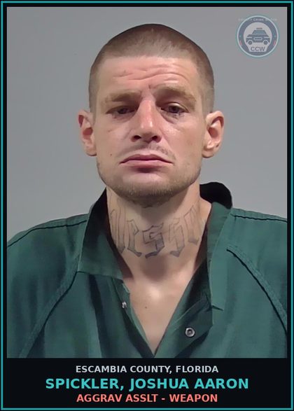 CCW arrest card for SPICKLER, JOSHUA AARON in Escambia County: AGGRAV ASSLT - WEAPON