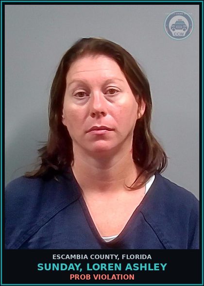 CCW arrest card for SUNDAY, LOREN ASHLEY in Escambia County: PROB VIOLATION