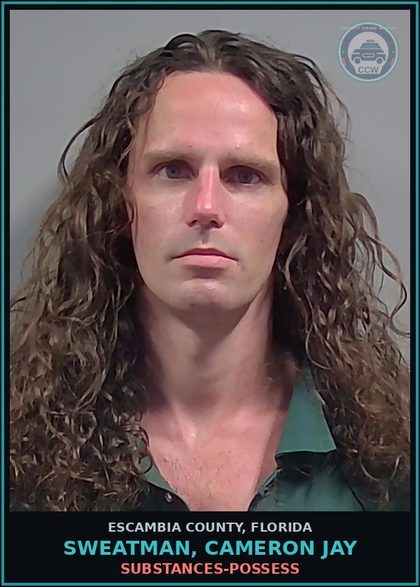 CCW arrest card for SWEATMAN, CAMERON JAY in Escambia County: DRUGS-POSSESS
