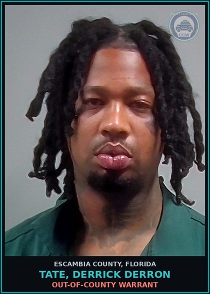CCW arrest card for TATE, DERRICK DERRON in Escambia County: OUT-OF-COUNTY WARRANT