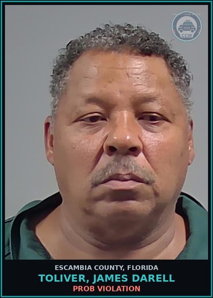 CCW arrest card for TOLIVER, JAMES DARELL in Escambia County: PROB VIOLATION