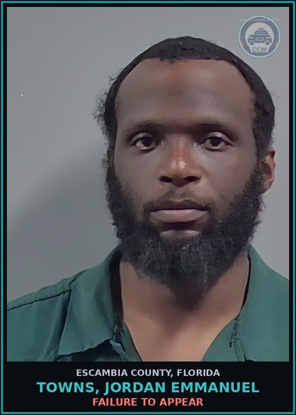 CCW arrest card for TOWNS, JORDAN EMMANUEL in Escambia County: FAILURE TO APPEAR