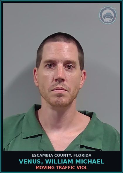 CCW arrest card for VENUS, WILLIAM MICHAEL in Escambia County: MOVING TRAFFIC VIOL