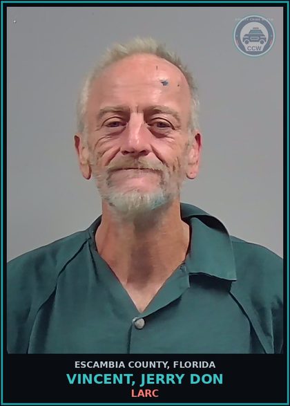 CCW arrest card for VINCENT, JERRY DON in Escambia County: LARC