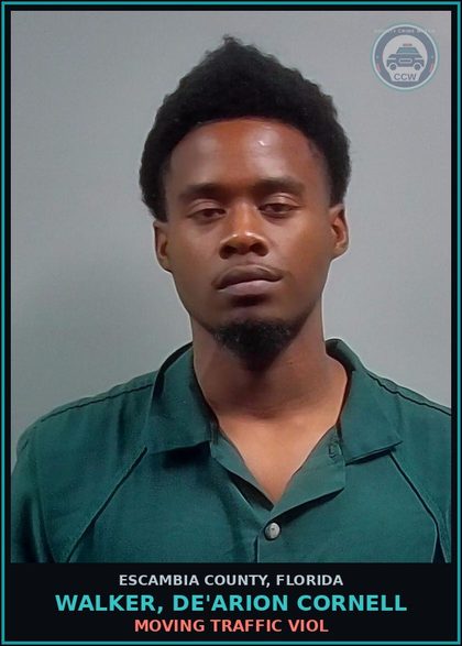 CCW arrest card for WALKER, DE'ARION CORNELL in Escambia County: MOVING TRAFFIC VIOL