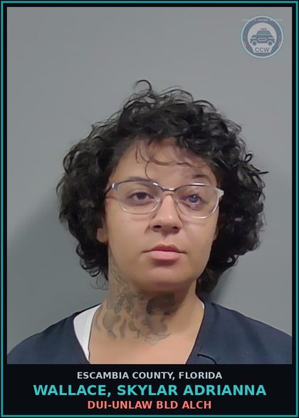 CCW arrest card for WALLACE, SKYLAR ADRIANNA in Escambia County: DUI-UNLAW BLD ALCH