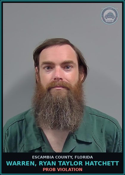 CCW arrest card for WARREN, RYAN TAYLOR HATCHETT in Escambia County: PROB VIOLATION
