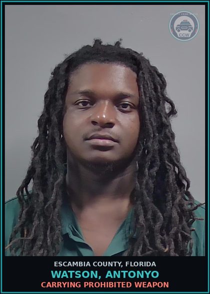 CCW arrest card for WATSON, ANTONYO in Escambia County: CARRYING PROHIBITED WEAPON