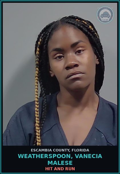CCW arrest card for WEATHERSPOON, VANECIA MALESE in Escambia County: HIT AND RUN