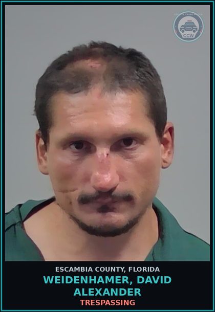 CCW arrest card for WEIDENHAMER, DAVID ALEXANDER in Escambia County: TRESPASSING