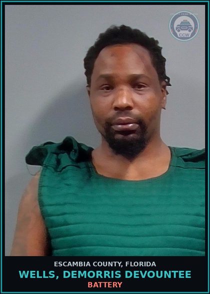CCW arrest card for WELLS, DEMORRIS DEVOUNTEE in Escambia County: BATTERY
