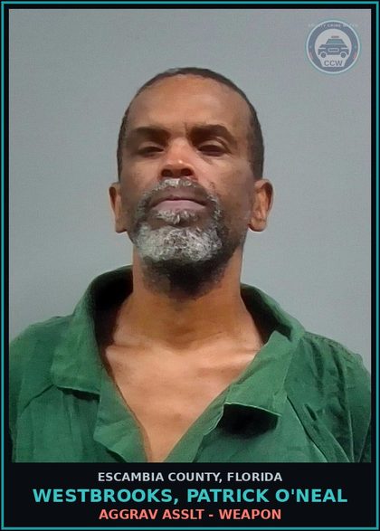 CCW arrest card for WESTBROOKS, PATRICK O'NEAL in Escambia County: AGGRAV ASSLT - WEAPON