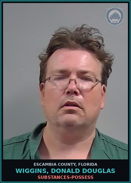 CCW arrest card for WIGGINS, DONALD DOUGLAS in Escambia County: DRUGS-POSSESS
