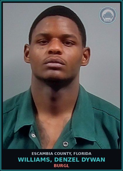 CCW arrest card for WILLIAMS, DENZEL DYWAN in Escambia County: BURGL