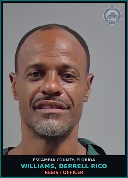 CCW arrest card for WILLIAMS, DERRELL RICO in Escambia County: RESIST OFFICER