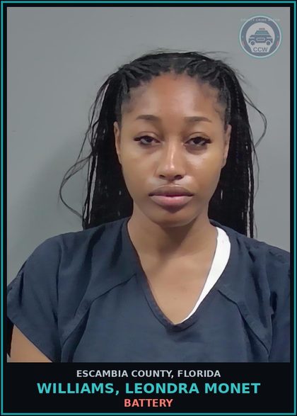CCW arrest card for WILLIAMS, LEONDRA MONET in Escambia County: BATTERY