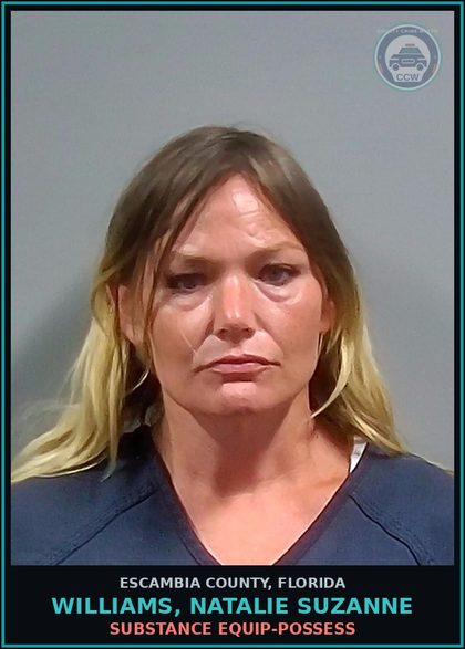 CCW arrest card for WILLIAMS, NATALIE SUZANNE in Escambia County: DRUG EQUIP-POSSESS