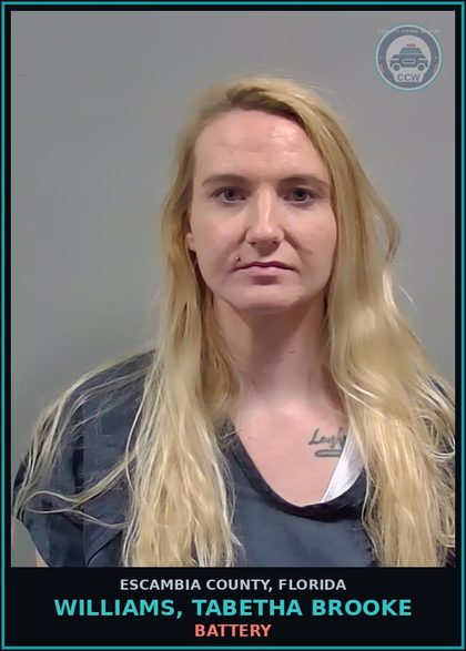 CCW arrest card for WILLIAMS, TABETHA BROOKE in Escambia County: BATTERY